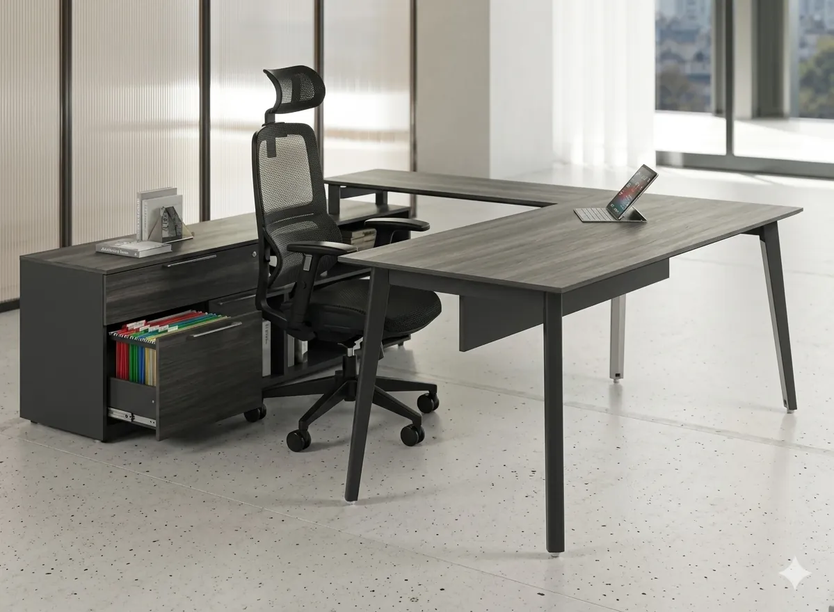 Mesa de juntas moderna con sillas ergonómicas verdes